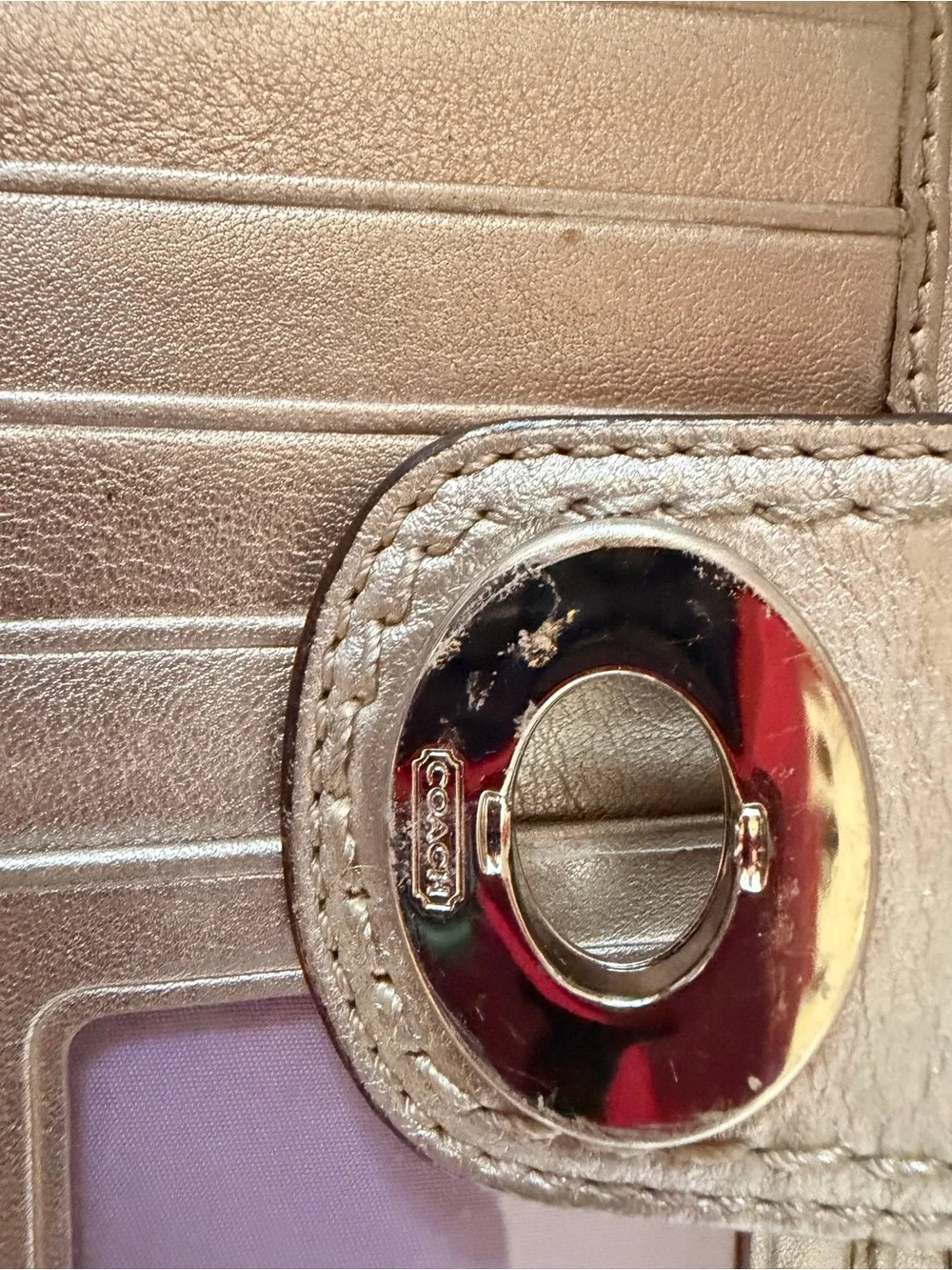 vintage Coach Metallic Leather Turnlock Slim Envelope Checkbook Wallet Y2K